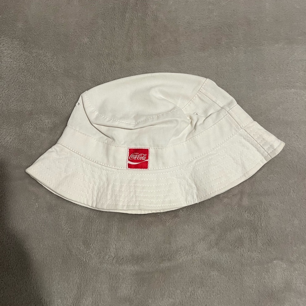 Coca Cola White Bucket Hat with Red Logo